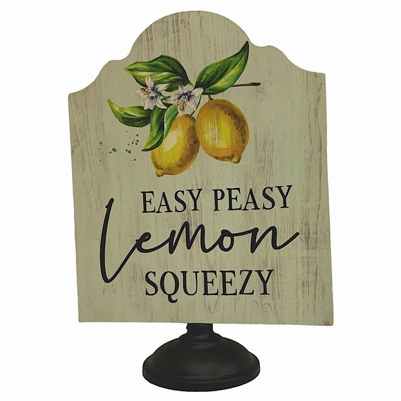 Lemon Decorative Pedestal Freestanding Sign Plaque Script Phrase Wood Metal - Picture 11 of 14